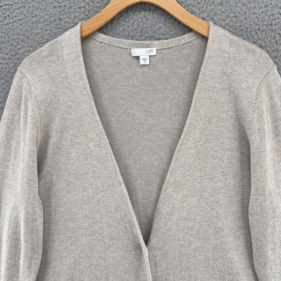 J Jill Sweater Womens Medium Ivory Silk Cashmere Blend Cardigan V Neck Button Up - Picture 2 of 10